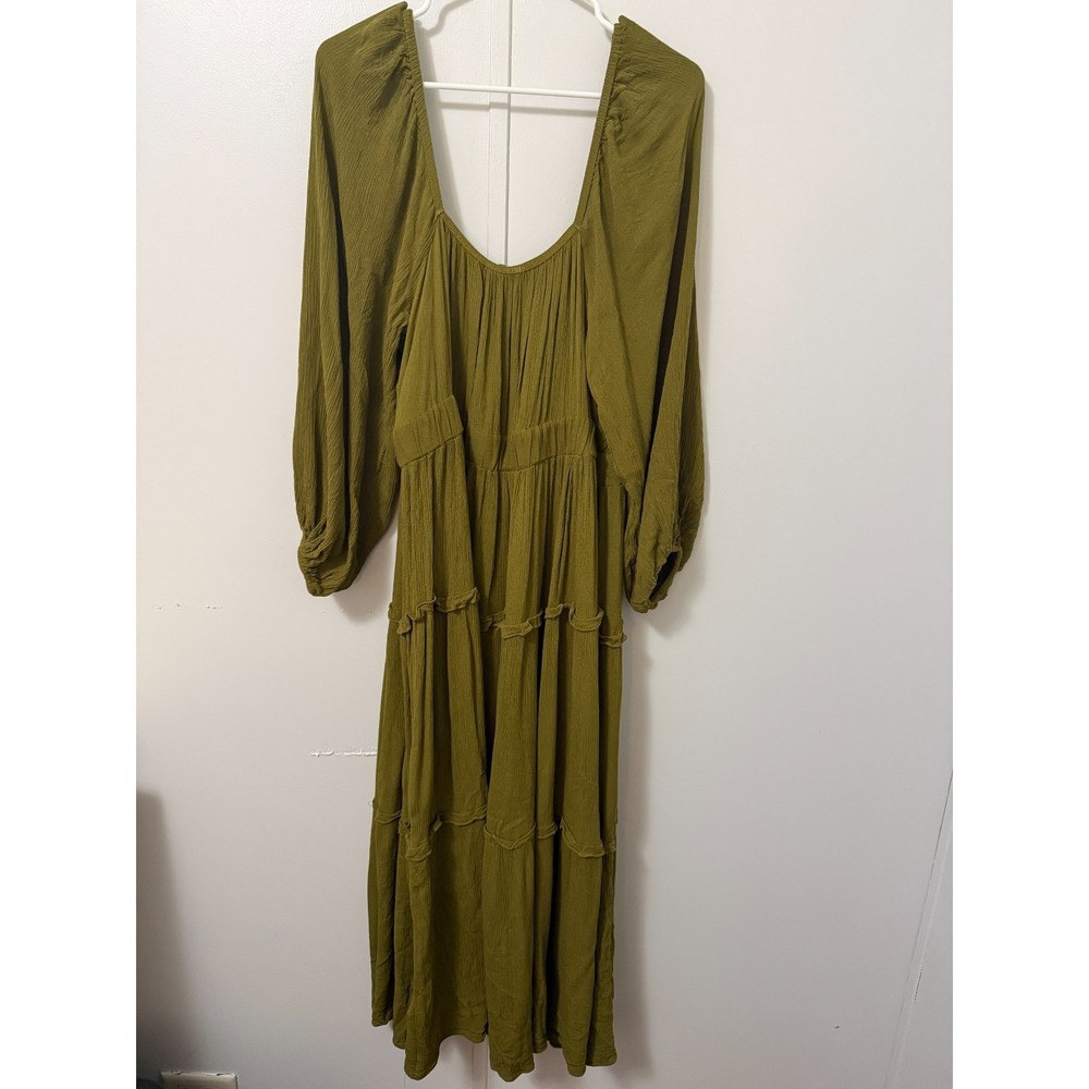 Eloquii Tiered Ruffle Maxi Dress 14 Balloon Sleeve Green Boho Whimsical Cottage - Picture 10 of 13